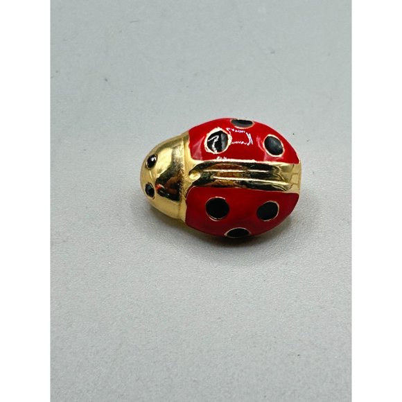 Vintage Lady Bug Small Pin Signed Gay Boyer Red Enamel Over Gold Tone Insect Pin - Picture 4 of 7